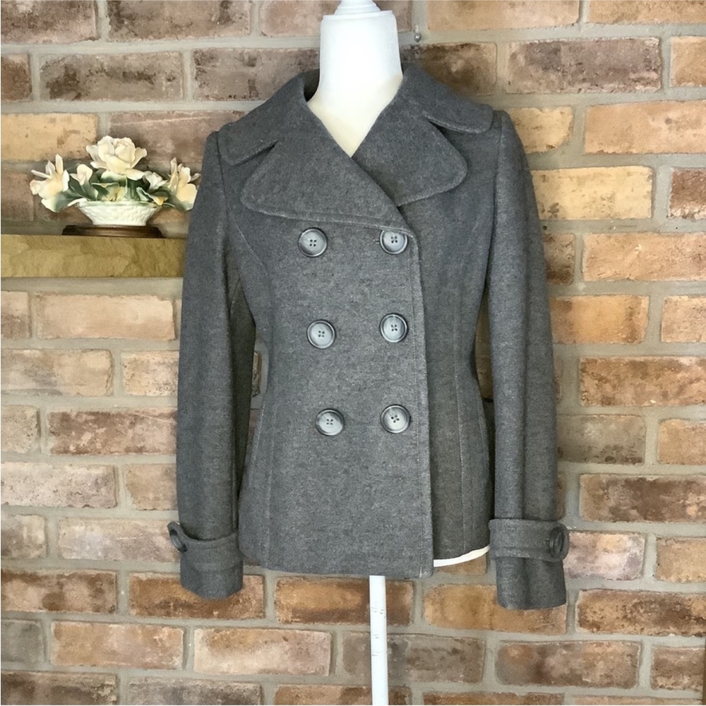 BANANA REPUBLIC Double Breasted Wool Blend Gray Peacoat